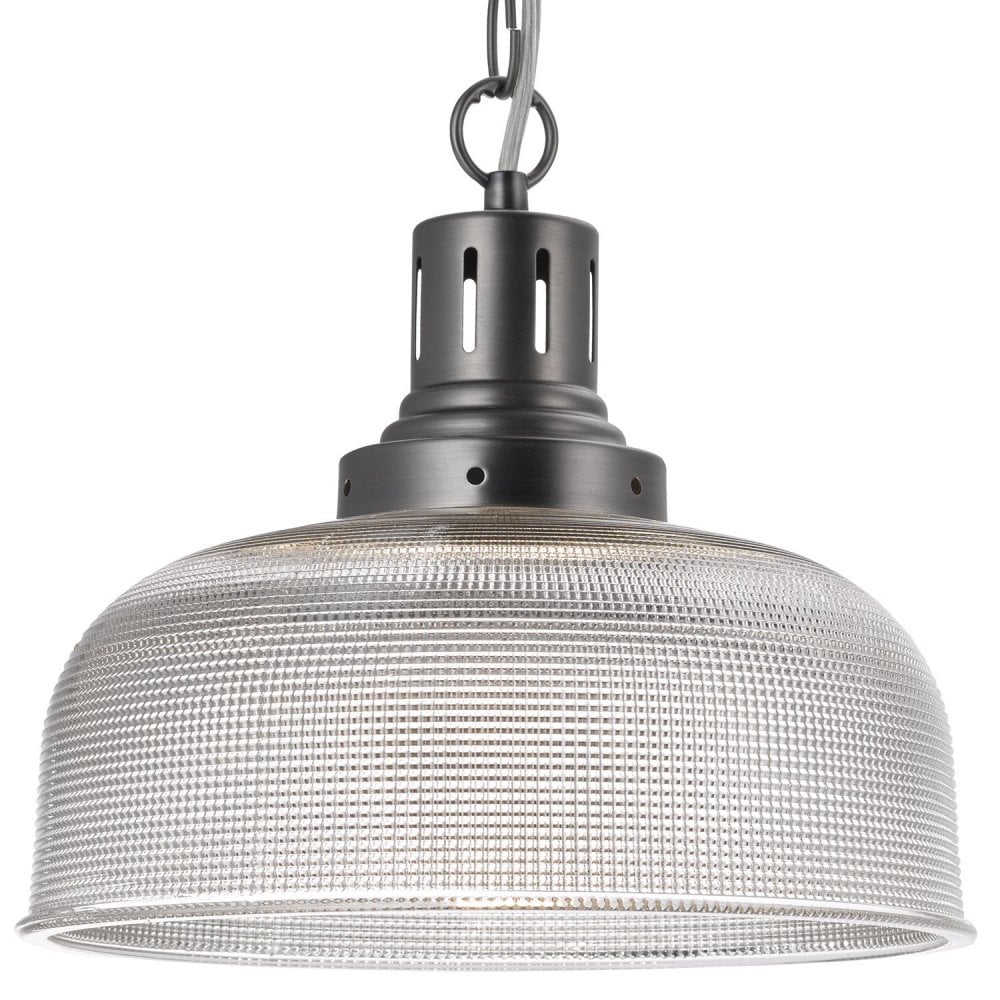 Tack Single Pendant with Ribbed Glass 7 Nickel Finish