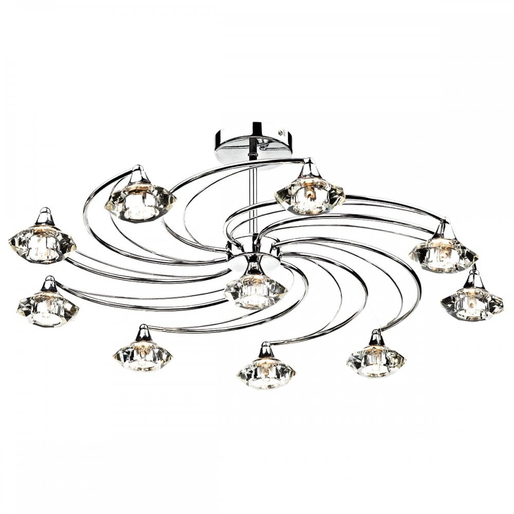 Luther 10 Light Semi Flush complete with Crystal Glass Polished Chrome