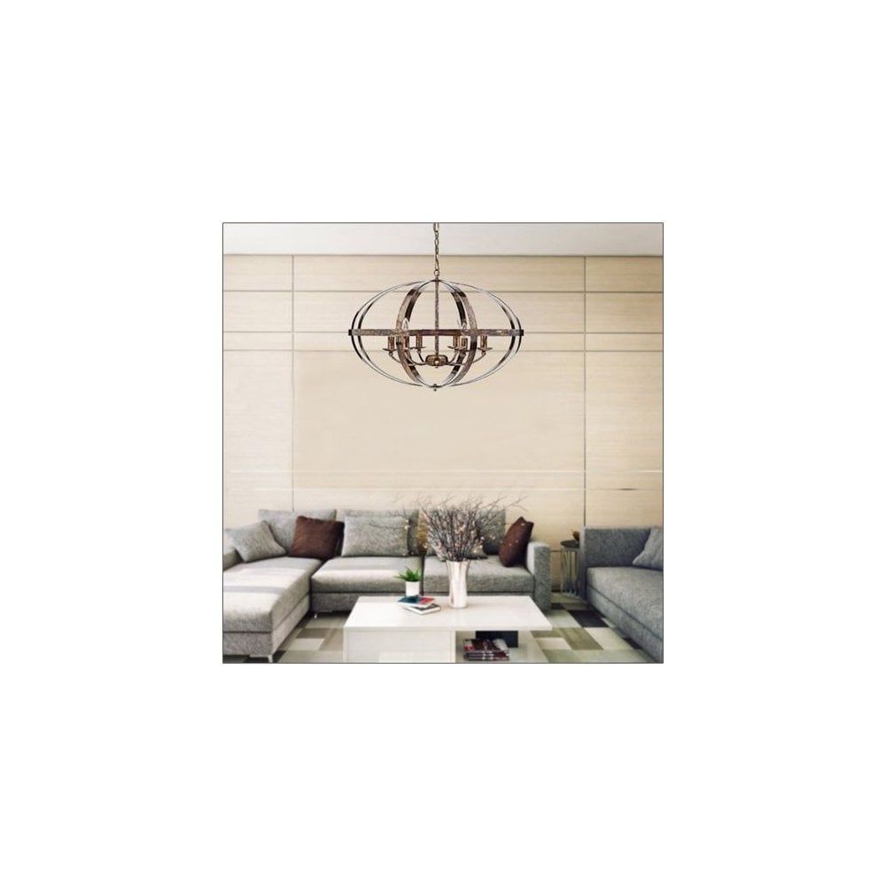 Smybol 6 Light Pendant in Petrol Copper Finish