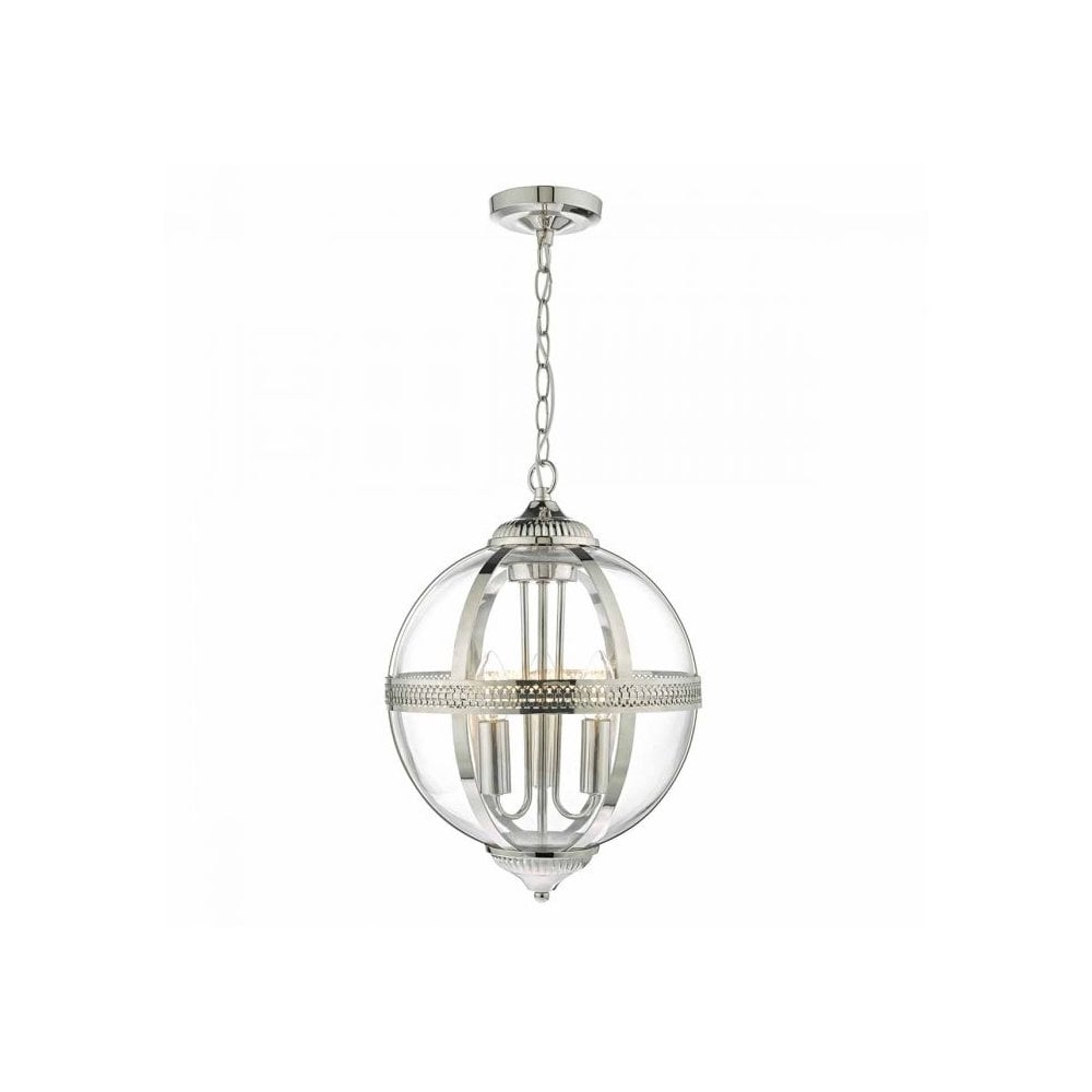 Vanessa 3 Light Pendant in Polished Nickel & Glass