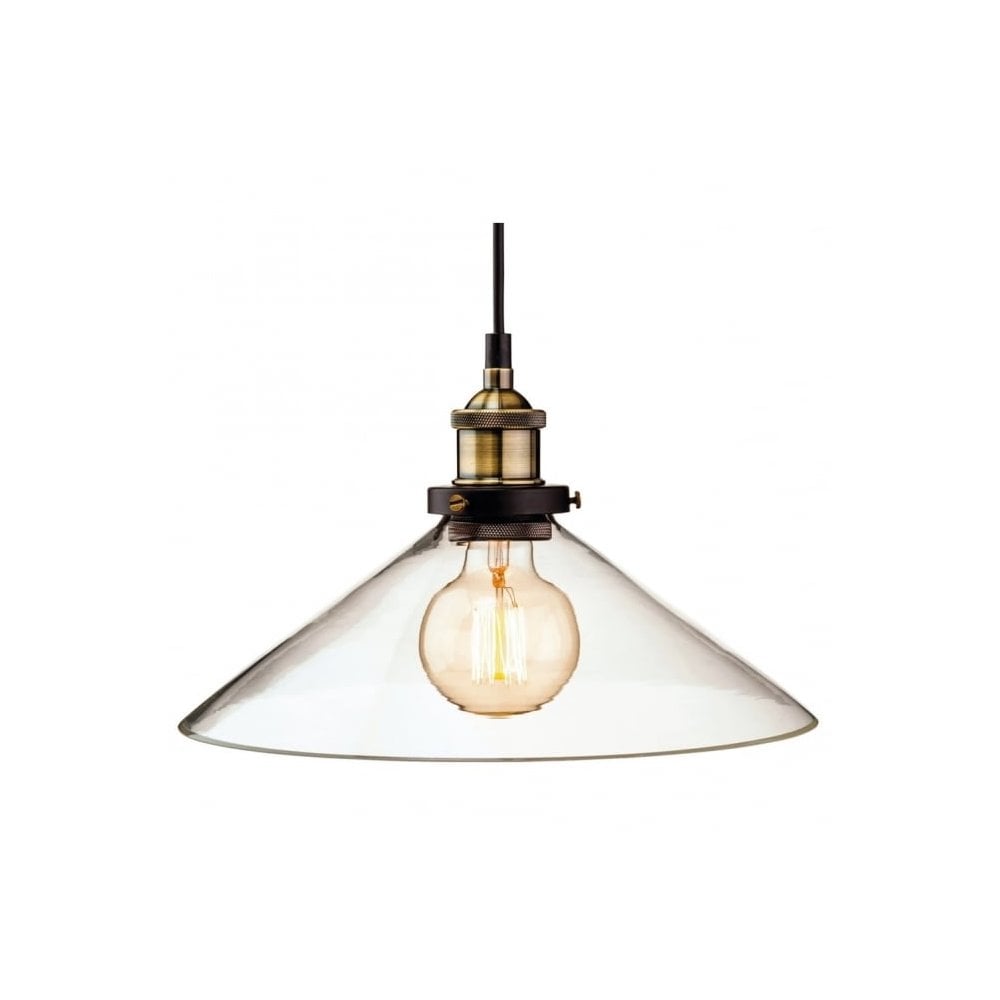 Empire Single Dome Pendant in Antique Brass & Glass