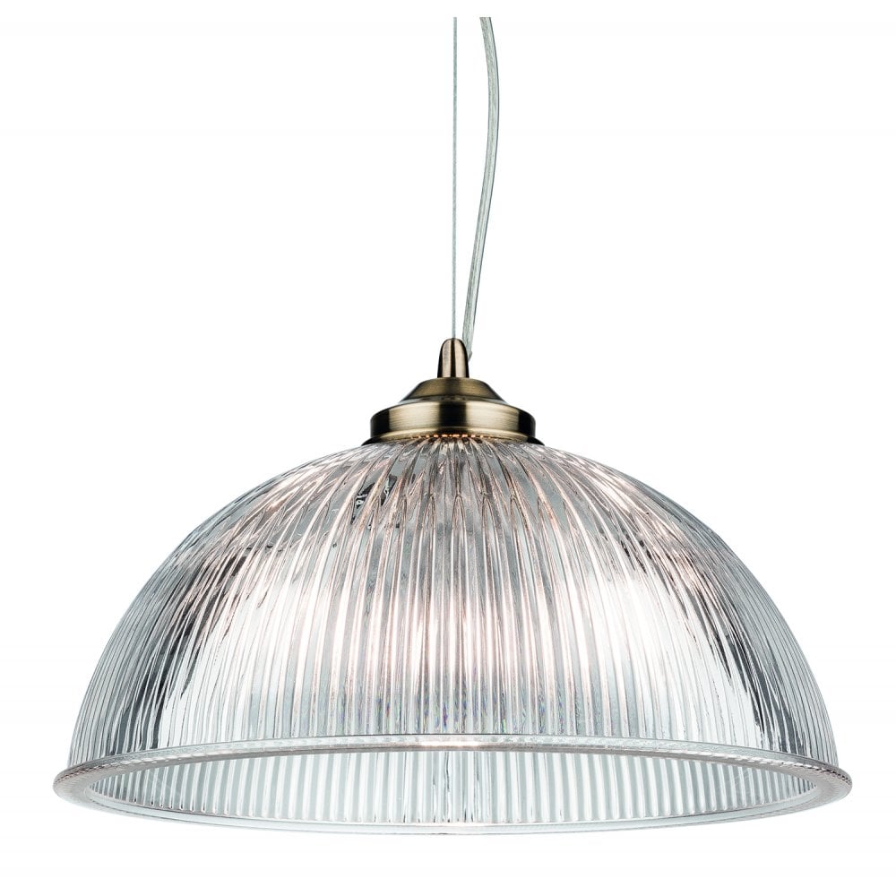 Ashford Single Pendant in Antique Brass with Ribbed Glass