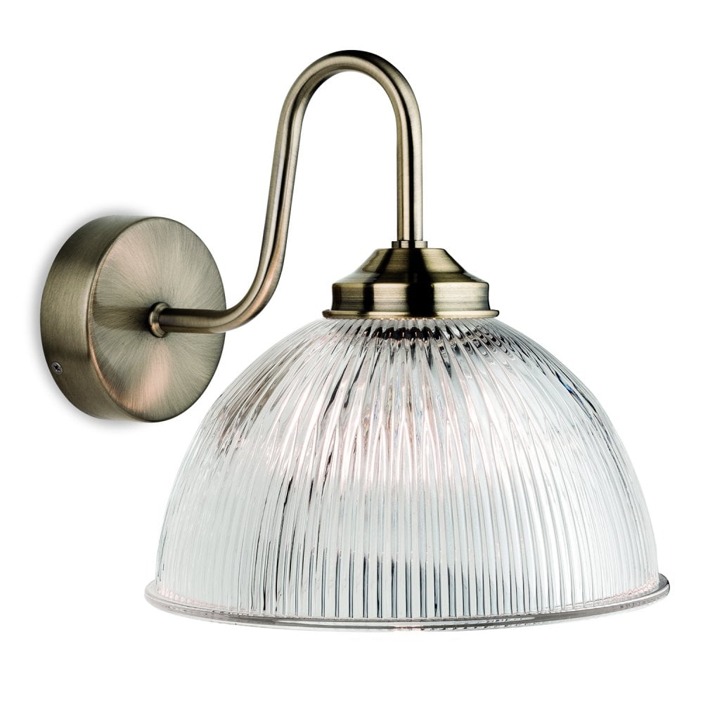 Ashford Wall Light in Antique Brass with Ribbed Glass
