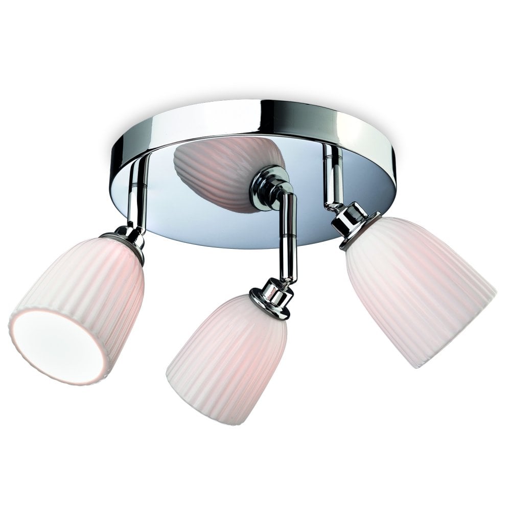 Metro 3 Light Flush Fittng in Chrome with Porcelain Shades