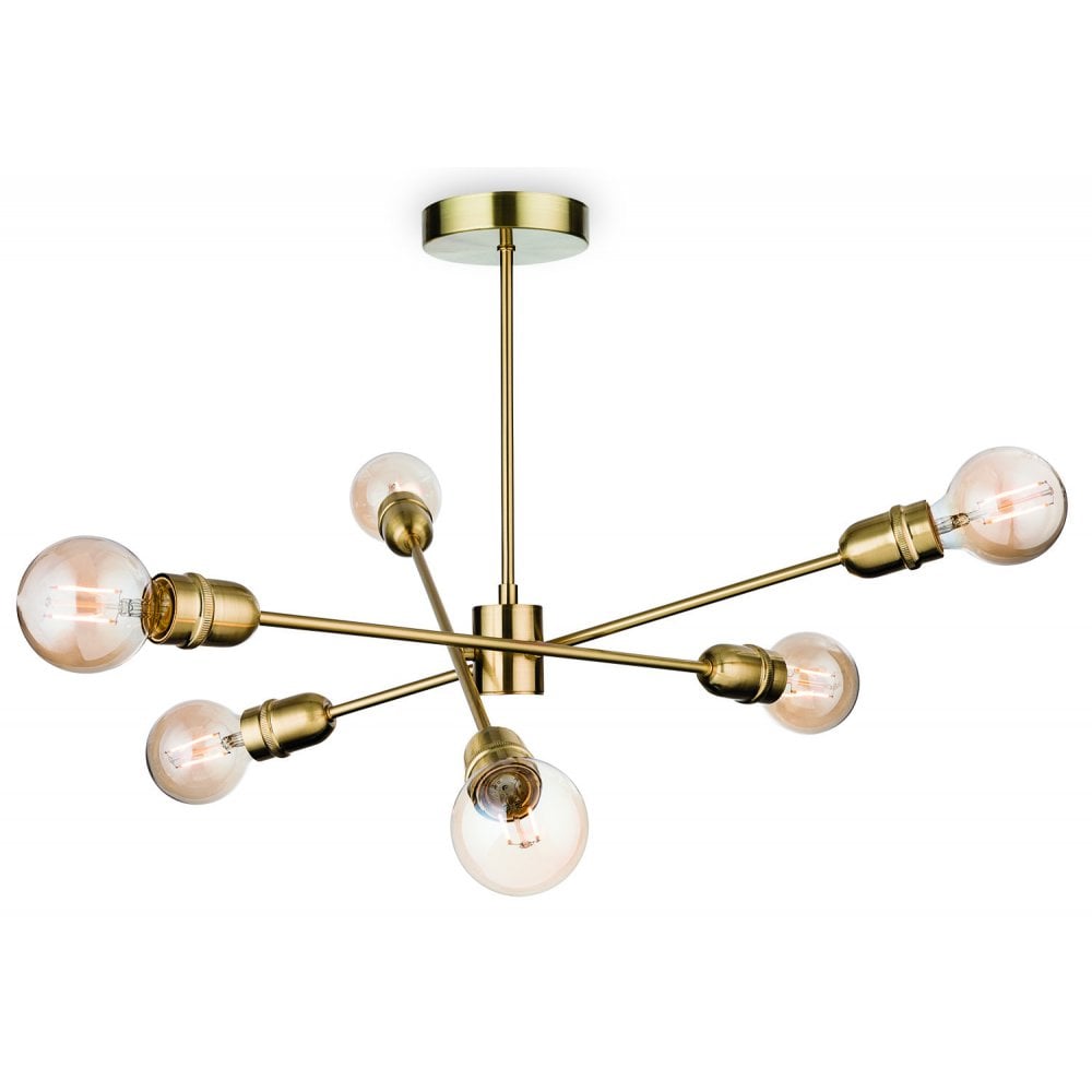 Trident 6 Light Semi-Flush Fitting in Brushed Brass Finish