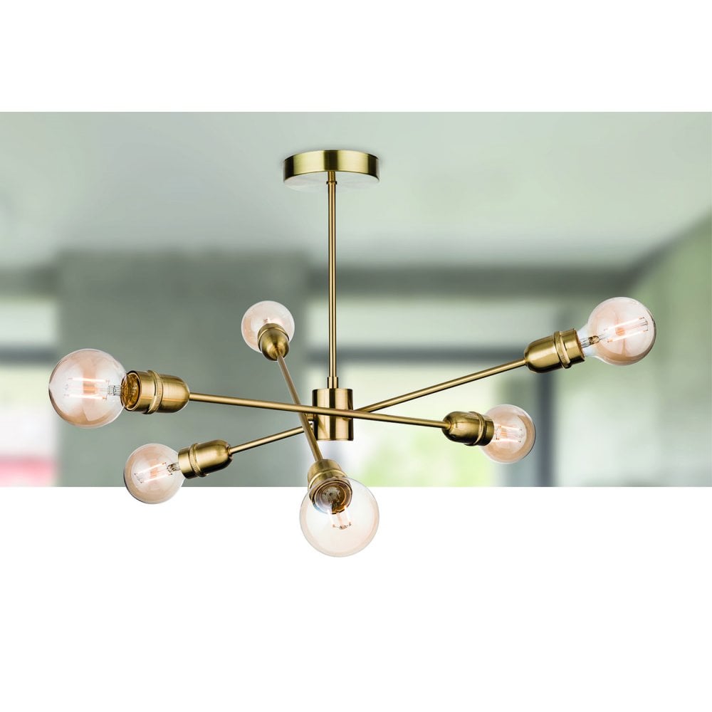 Trident 6 Light Semi-Flush Fitting in Brushed Brass Finish