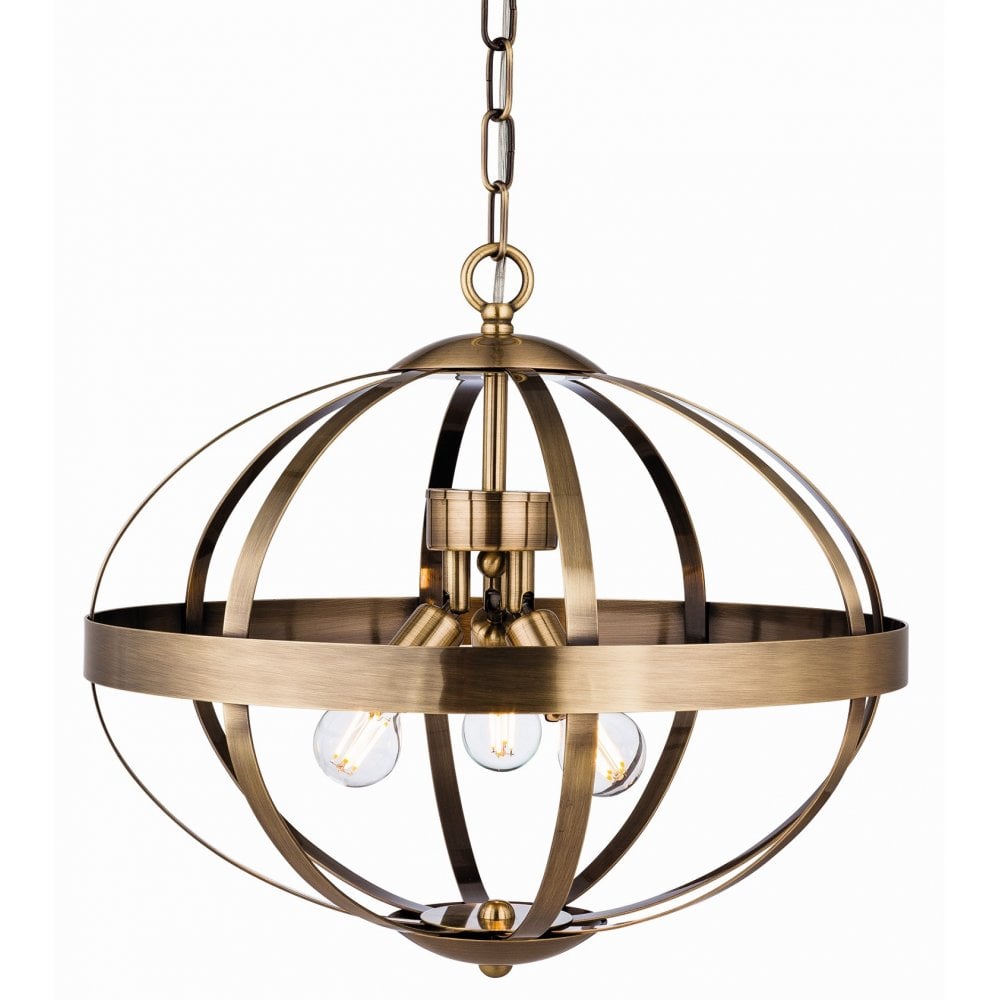 Healey 3 Light Pendant in Antique Brass Finish