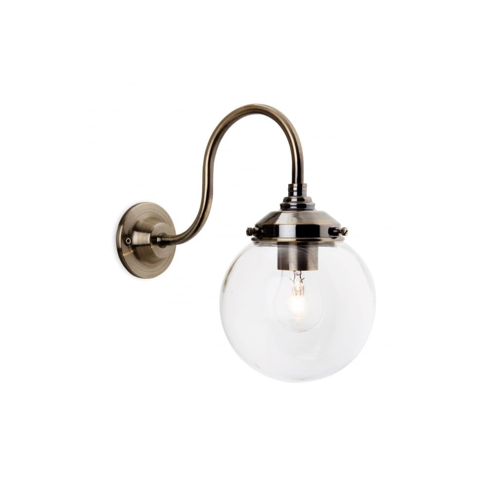 Victoria Wall Light in Antique Brass & Globe Shaped Clear Glass