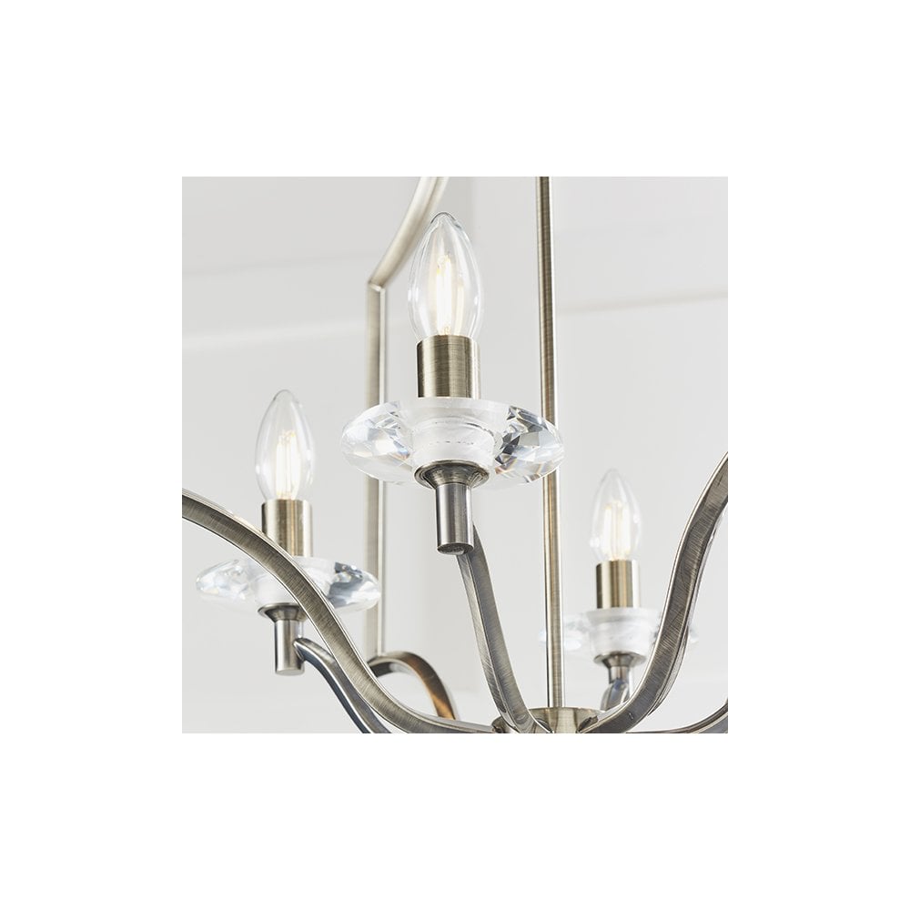 Lainey 4 Light Pendant in Antique Brass & Crystal