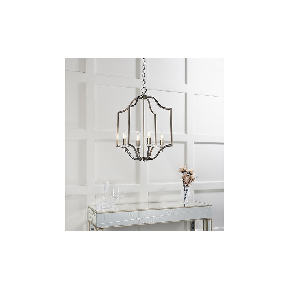 Lainey 4 Light Pendant in Antique Brass & Crystal