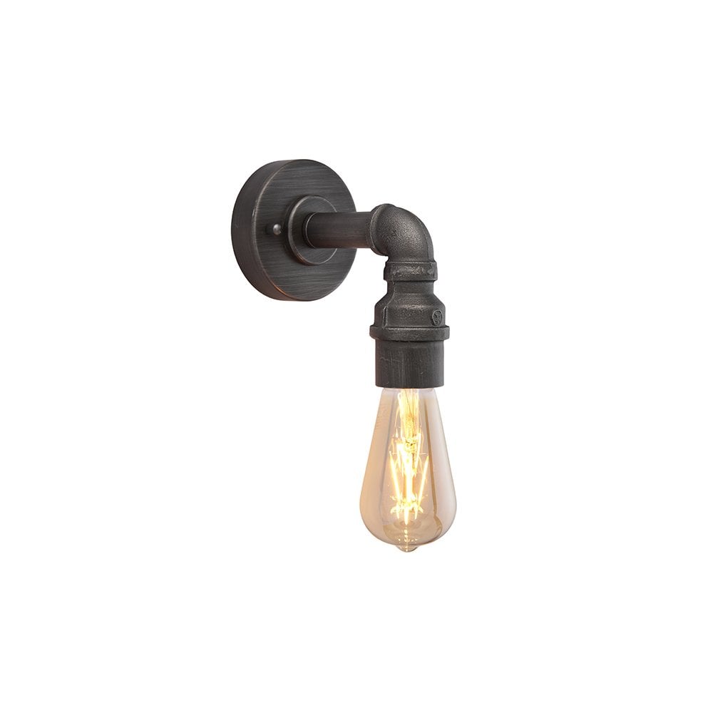 Pipe Single Industrial Wall Light in Pewter Finish