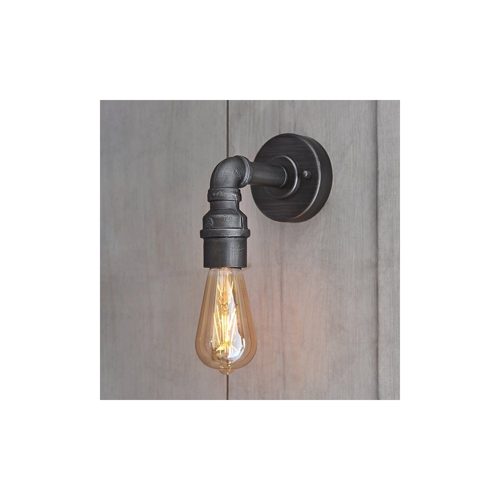 Pipe Single Industrial Wall Light in Pewter Finish