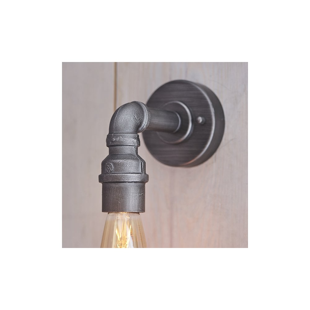 Pipe Single Industrial Wall Light in Pewter Finish
