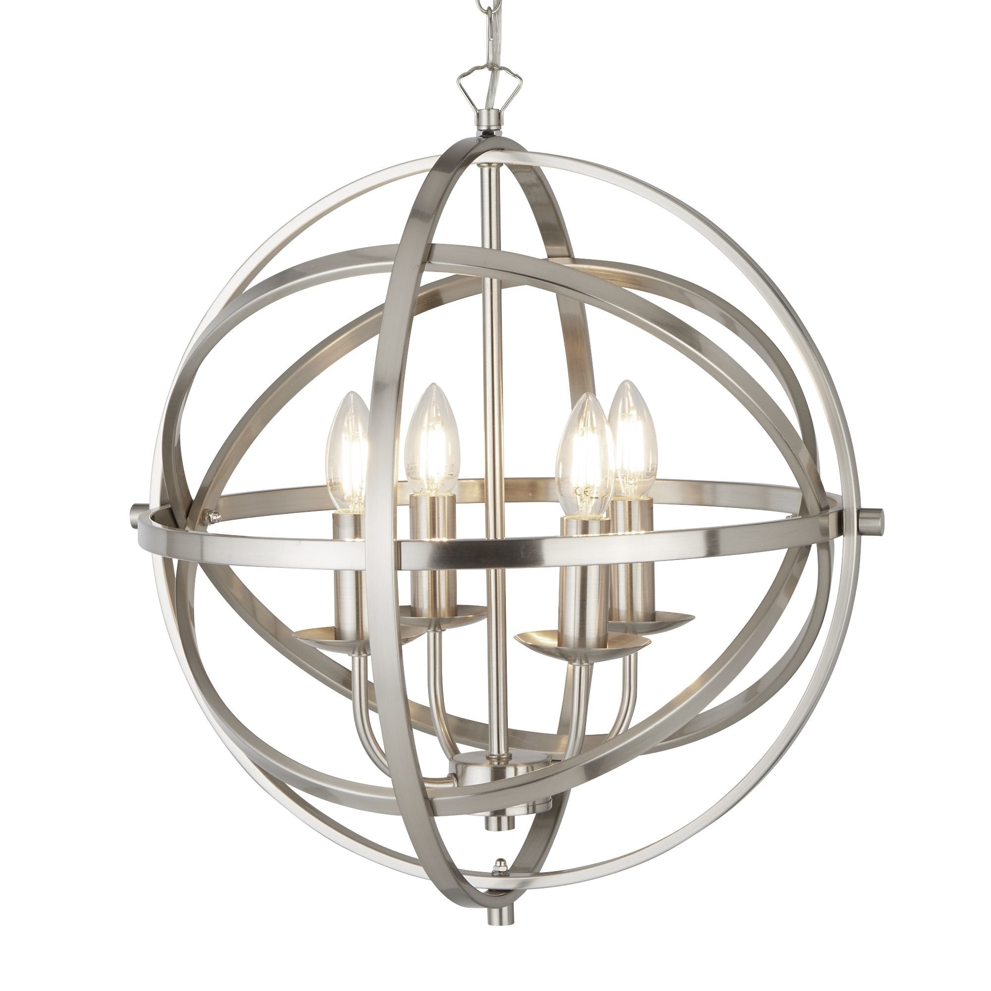 Orbit 4 Light Cage Frame Orb Pendant Satin Silver