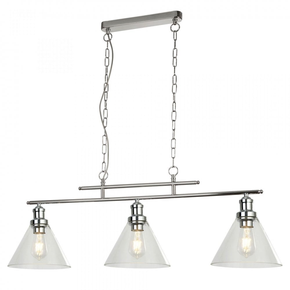 Pyramid 3 Light Pendant Chrome Clear Glass Shades