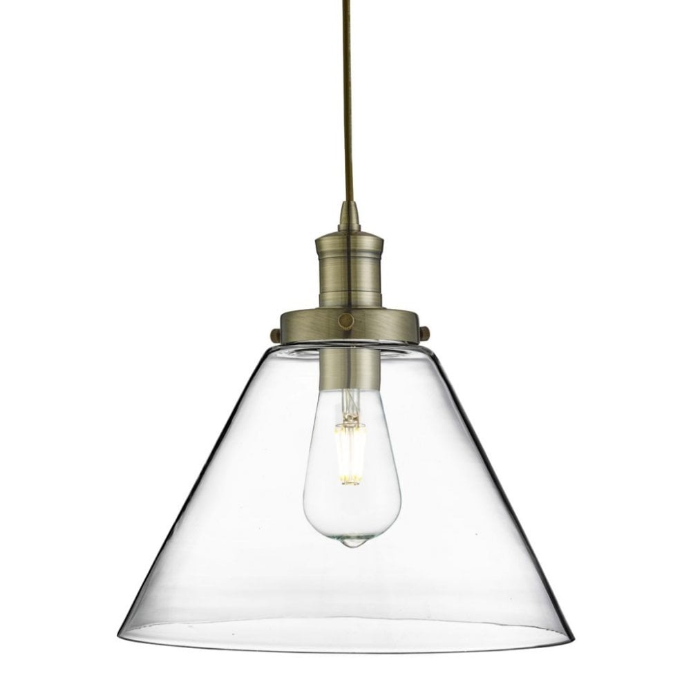 Pyramid 1 Light Pendant Antique Brass Clear Glass Shade