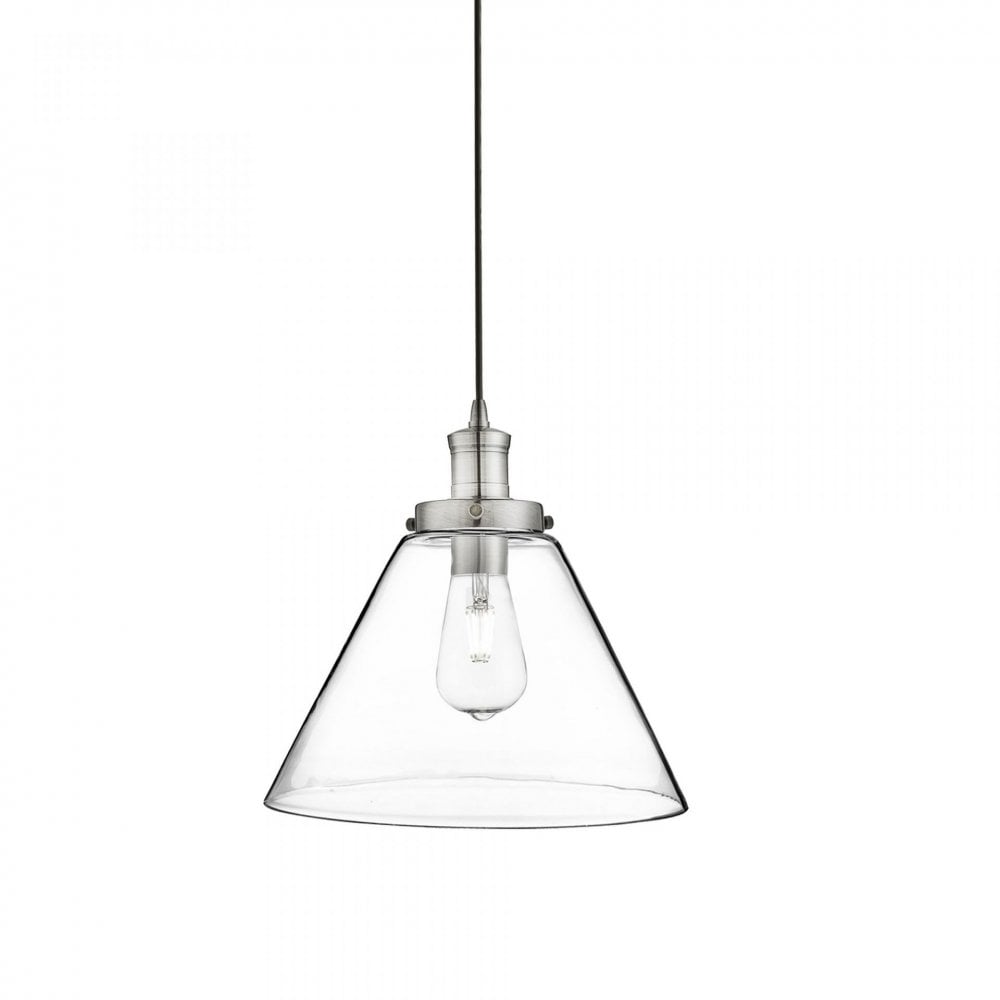 Pyramid 1 Light Pendant Satin Silver Clear Glass Shade