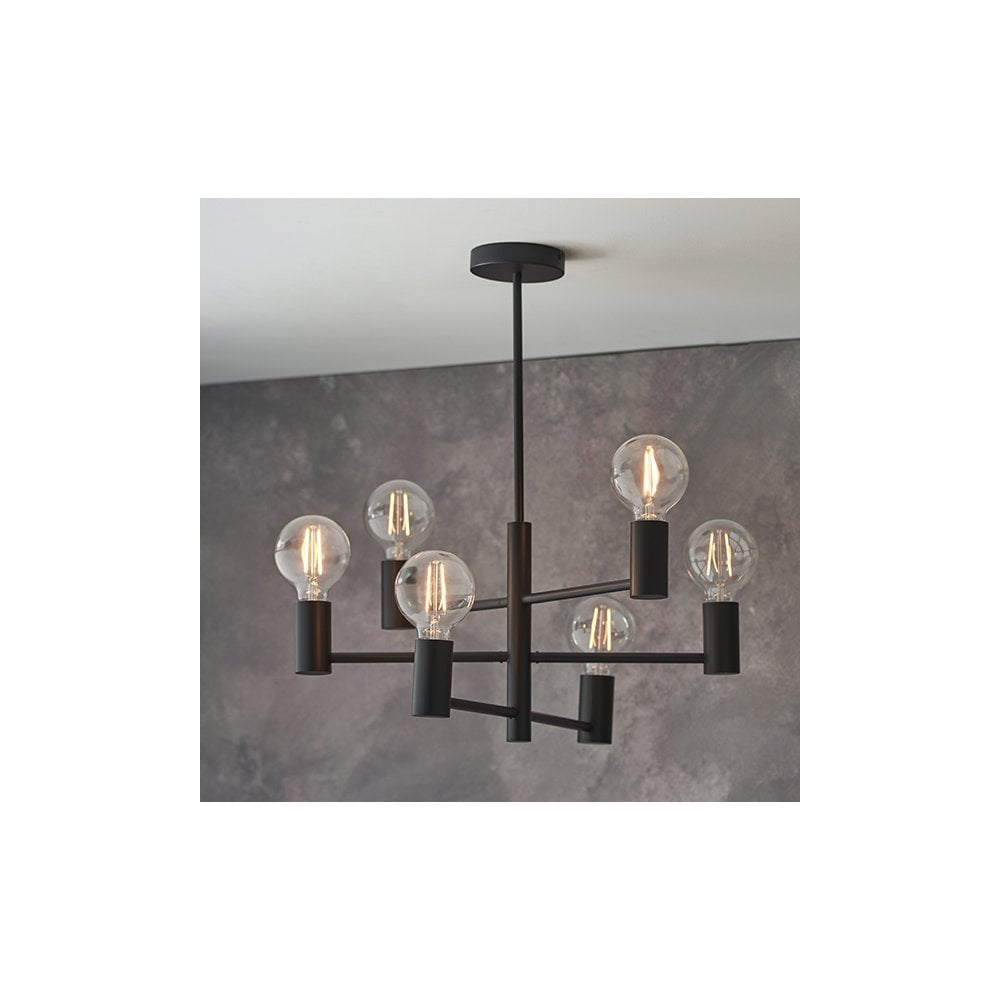 Studio 6 Light Upturned Semi Flush Fitting in Matt Black