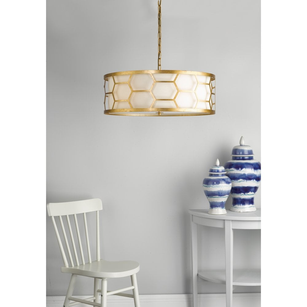 Epstein 4 light Pendant Gold with Ivory Shade