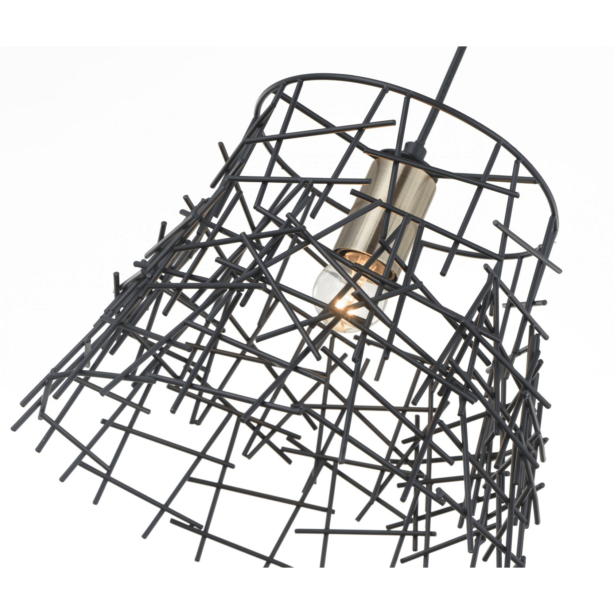 Bambu 1 Light Black Metal Pendant Antique Brass
