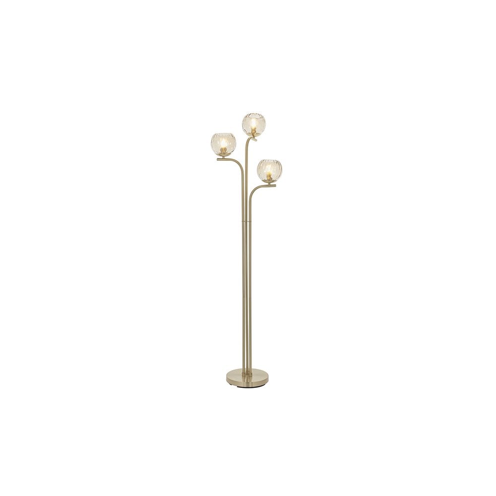 Dimple 3 Light Floor Lamp in Brushed Brass with Champagne Glass