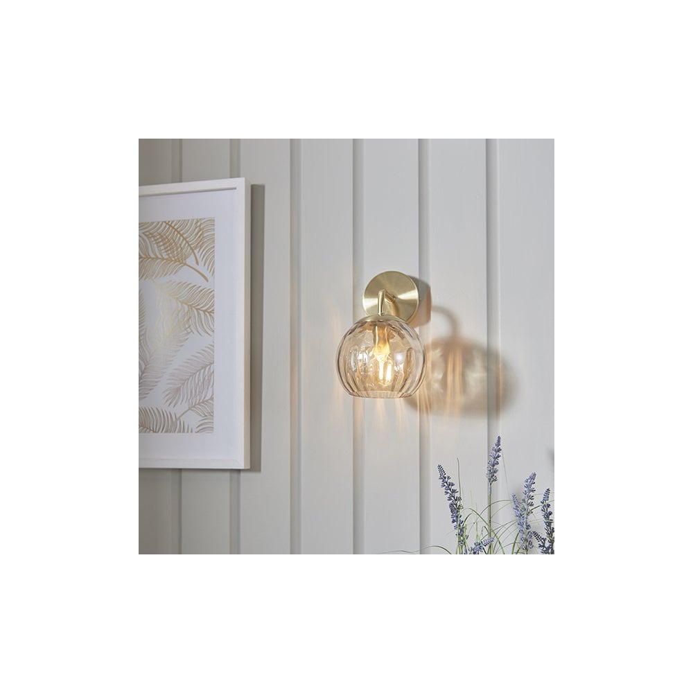 Dimple Wall Light in Brushed Brass with Champagne Glass