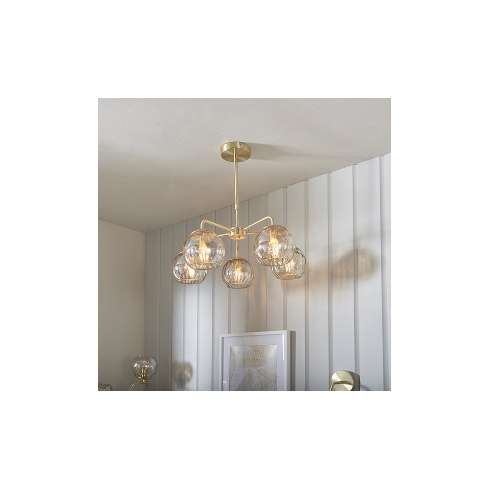 Dimple 5 Light Semi-Flush Fitting in Brushed Brass