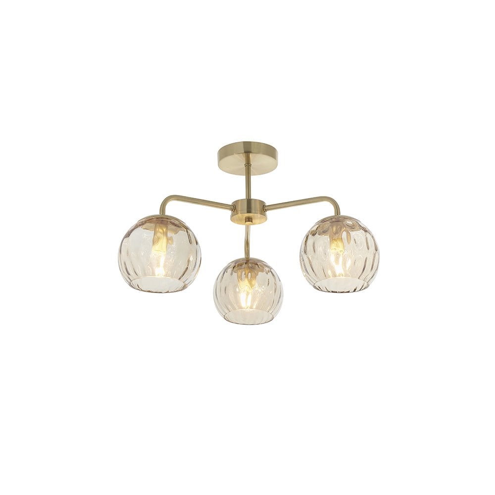 Dimple 3 Light Semi-Flush Fitting in Brushed Brass