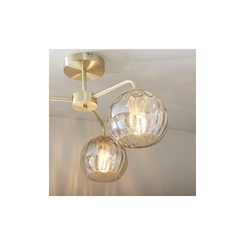 Dimple 3 Light Semi-Flush Fitting in Brushed Brass