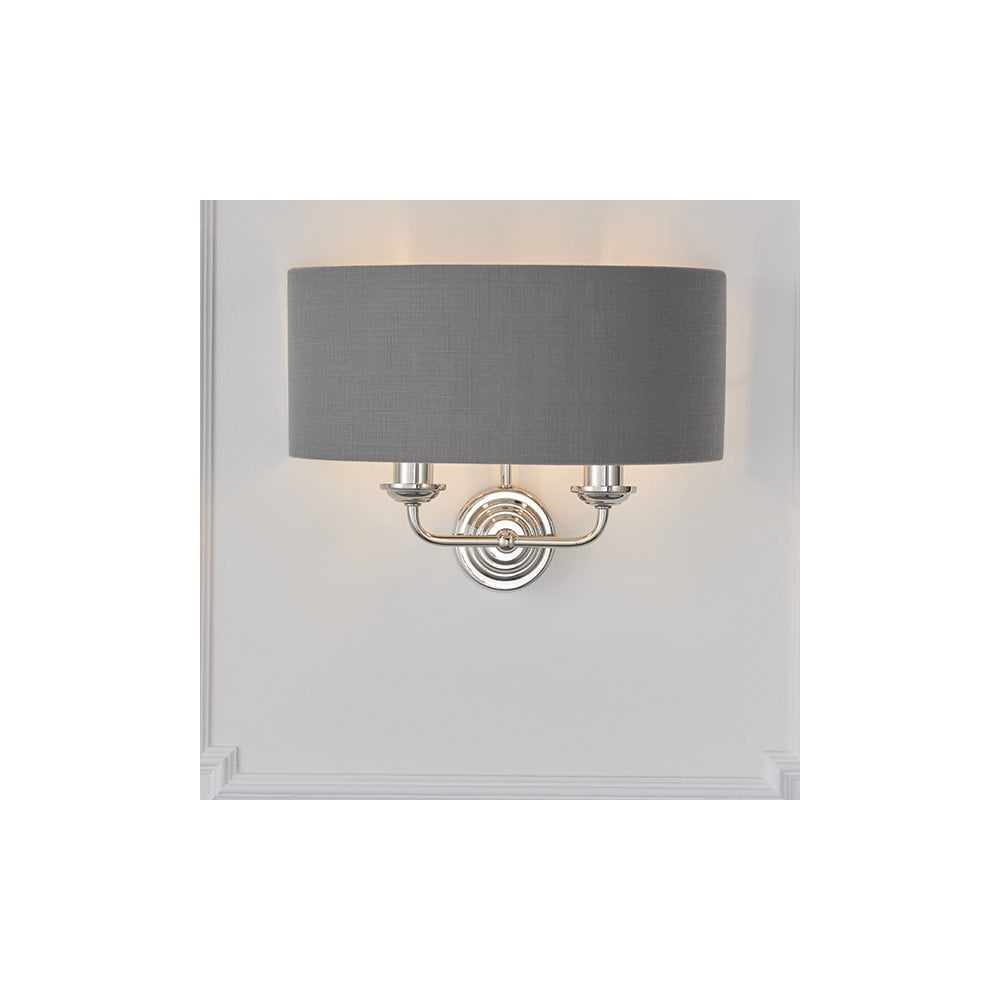 Highclere Double Wall Light in Bright Nickel C/W Charcoal Shade