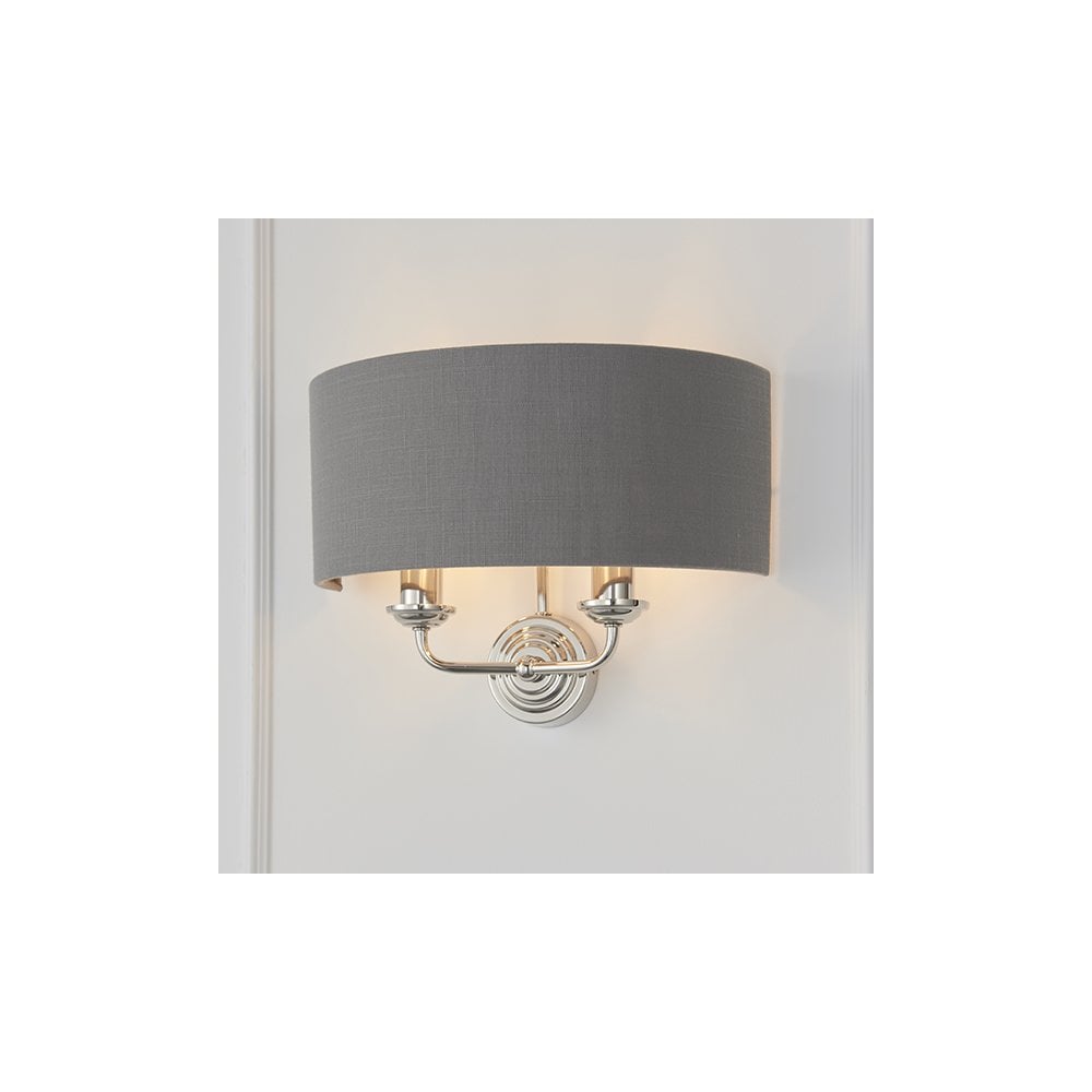 Highclere Double Wall Light in Bright Nickel C/W Charcoal Shade