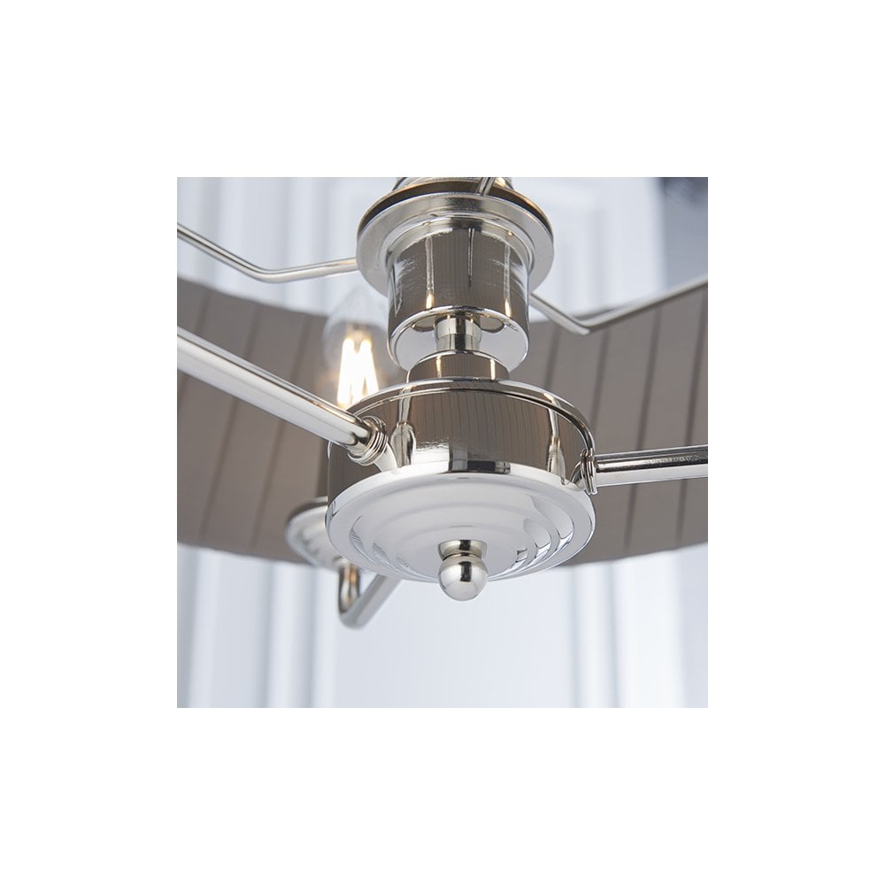 Highclere 3 Light Pendant in Bright Nickel C/W Wrapped Charcoal Silk Shade