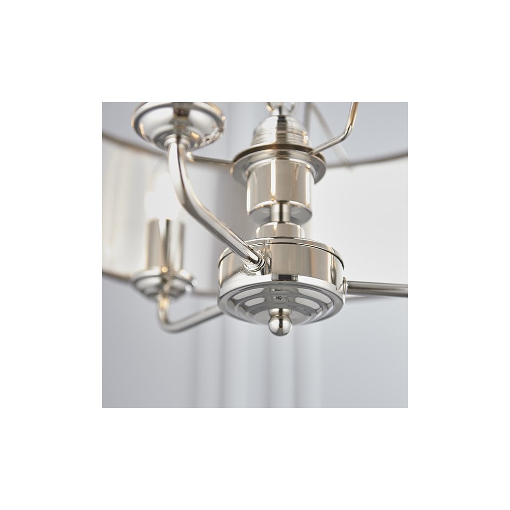 Highclere 3 Light Pendant in Bright Nickel C/W Charcoal Shade