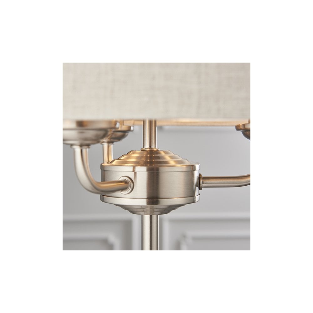 Highclere 3 Light Table Lamp in Brushed Chrome C/W Natural Shade