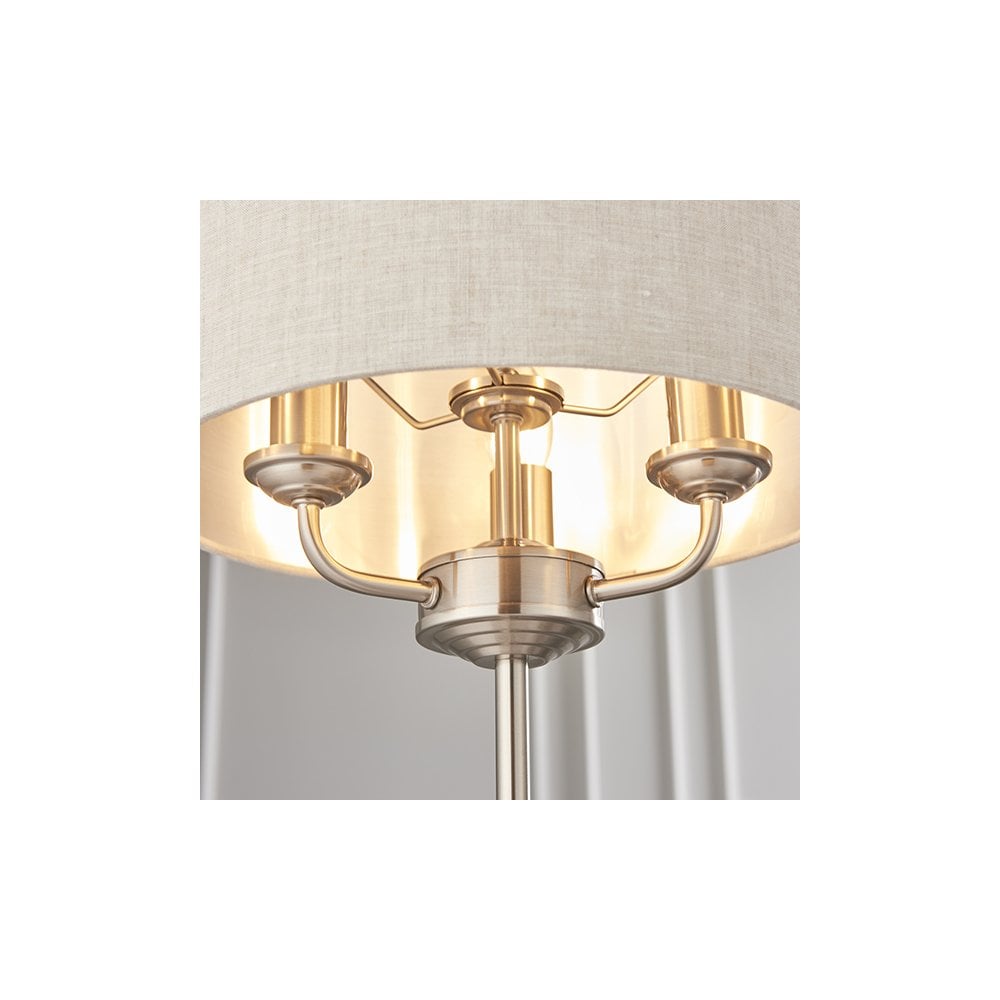 Highclere 3 Light Table Lamp in Brushed Chrome C/W Natural Shade