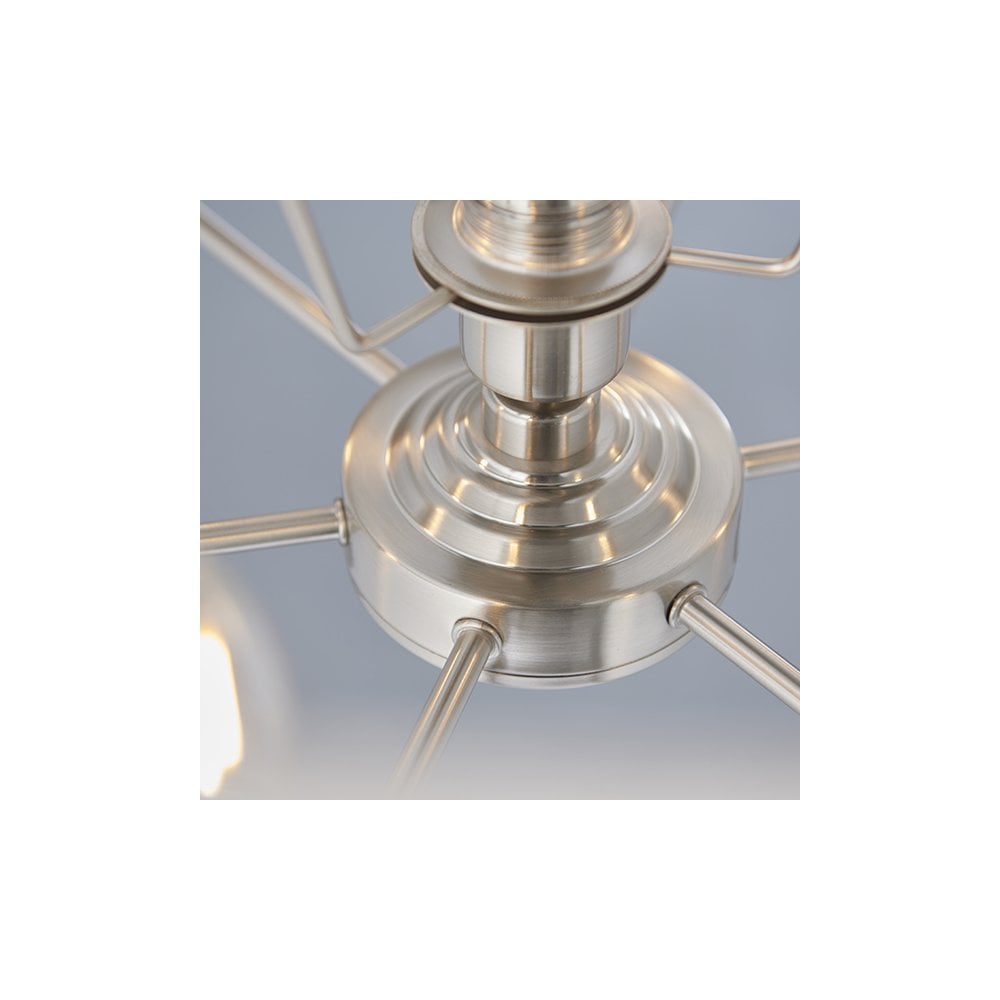 Highclere 6 Light Drum Pendant in Brushed Chrome C/W Natural Shade