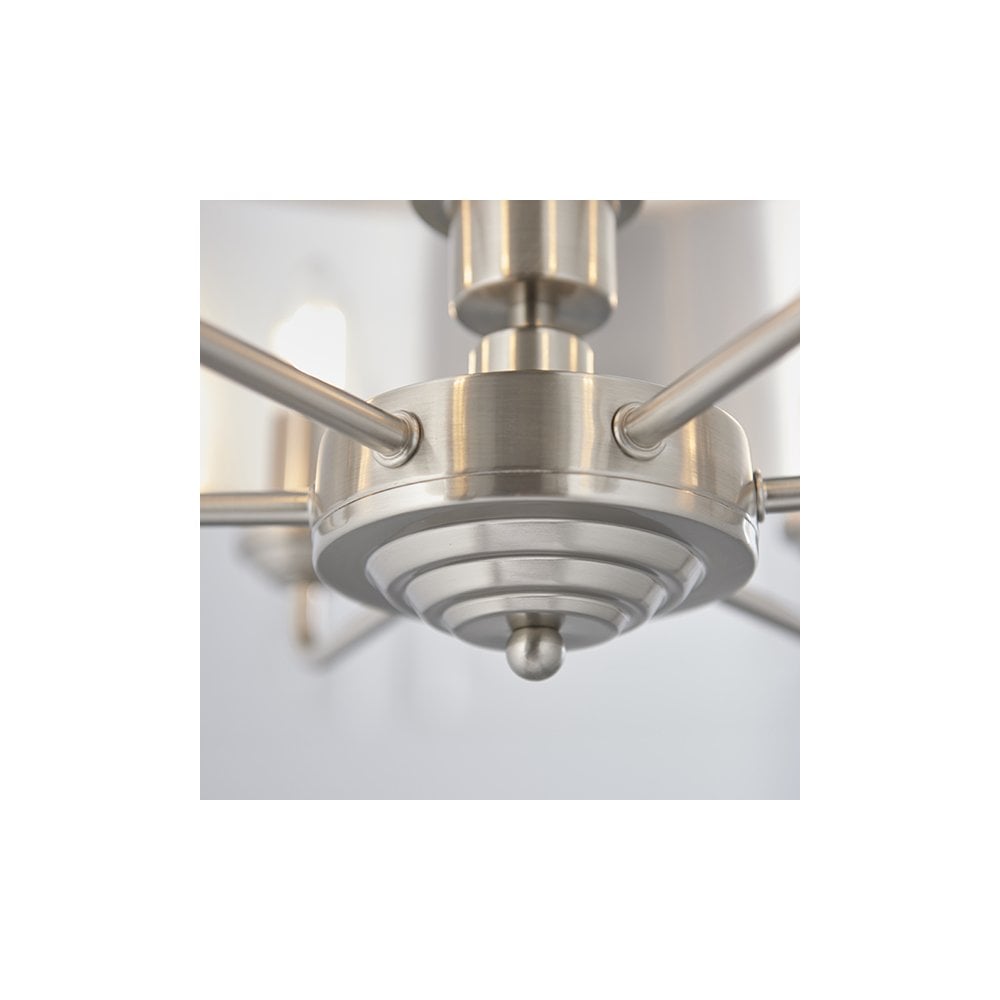 Highclere 6 Light Drum Pendant in Brushed Chrome C/W Natural Shade