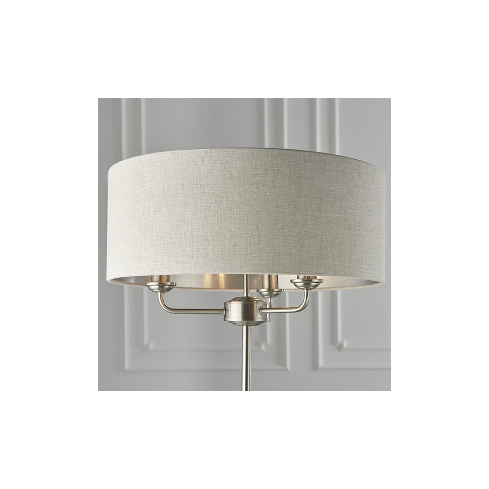Highclere 3 Light Floor Lamp in Brushed Chrome C/W Natural Shade