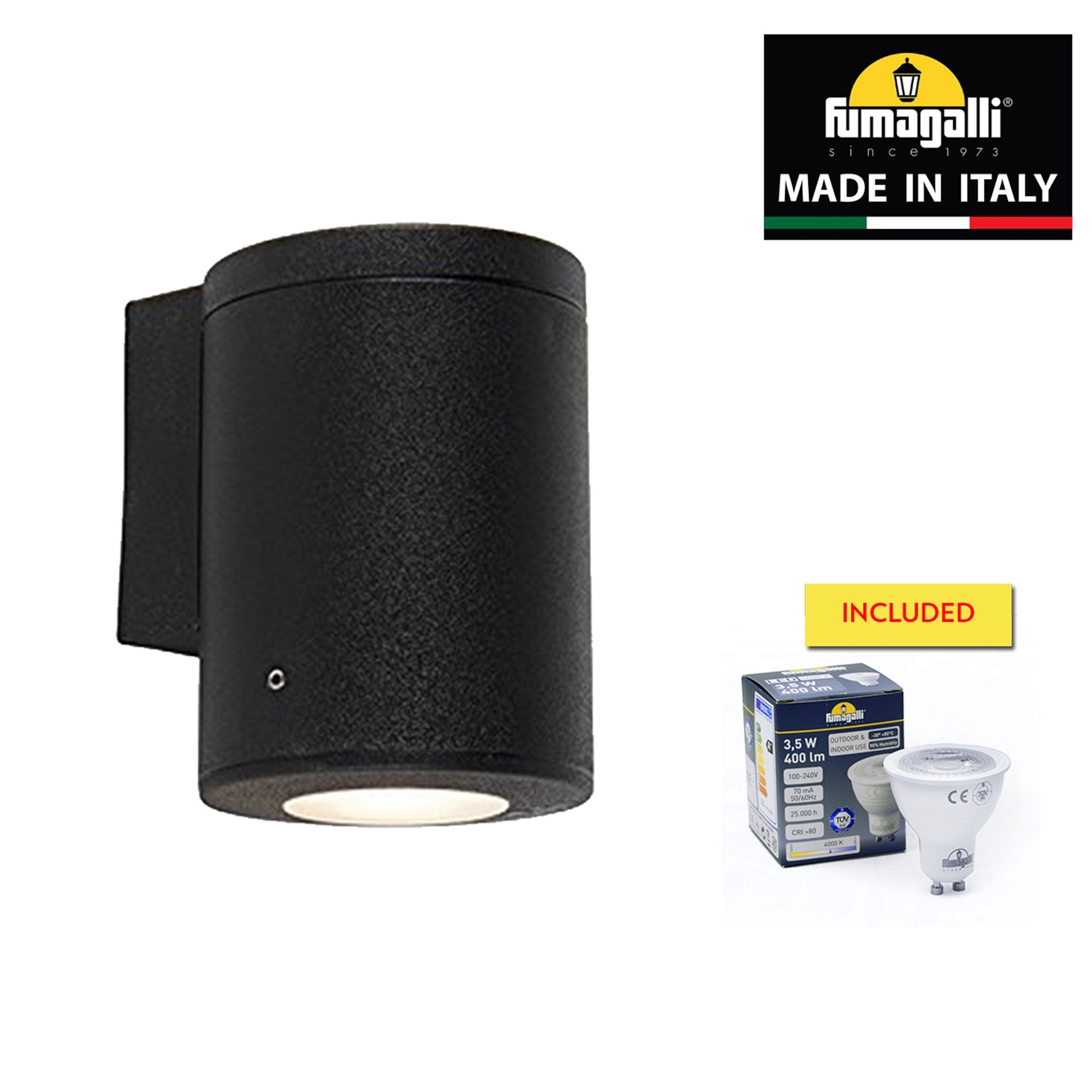 Franca 90 Black LED 3.5W Single Wall Light