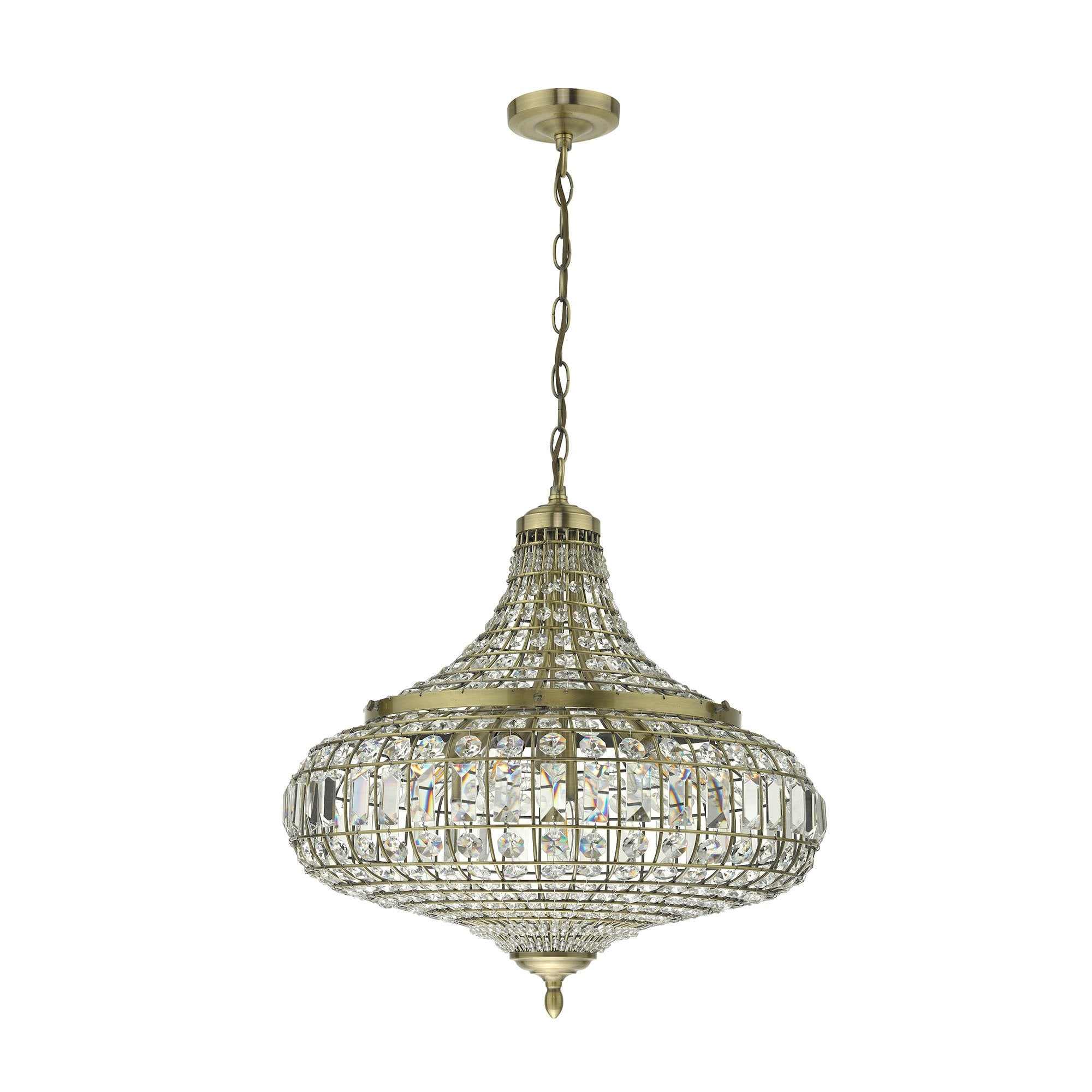 Asmara 6 Light Pendant Antique Brass Crystal