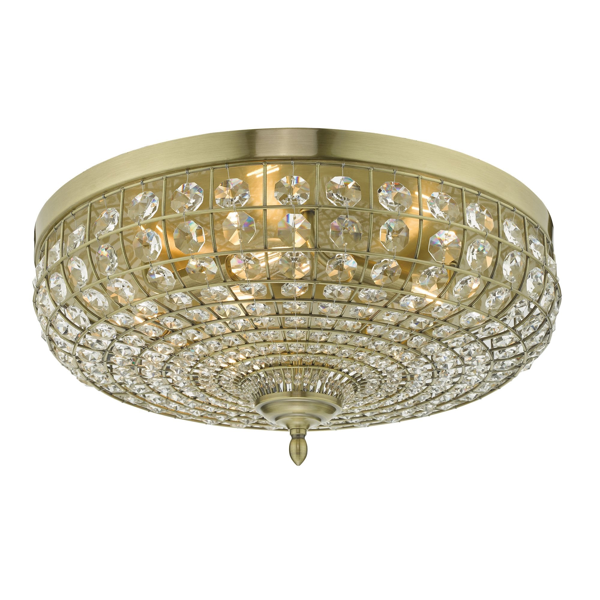 Asmara 5 Light Flush Antique Brass Crystal