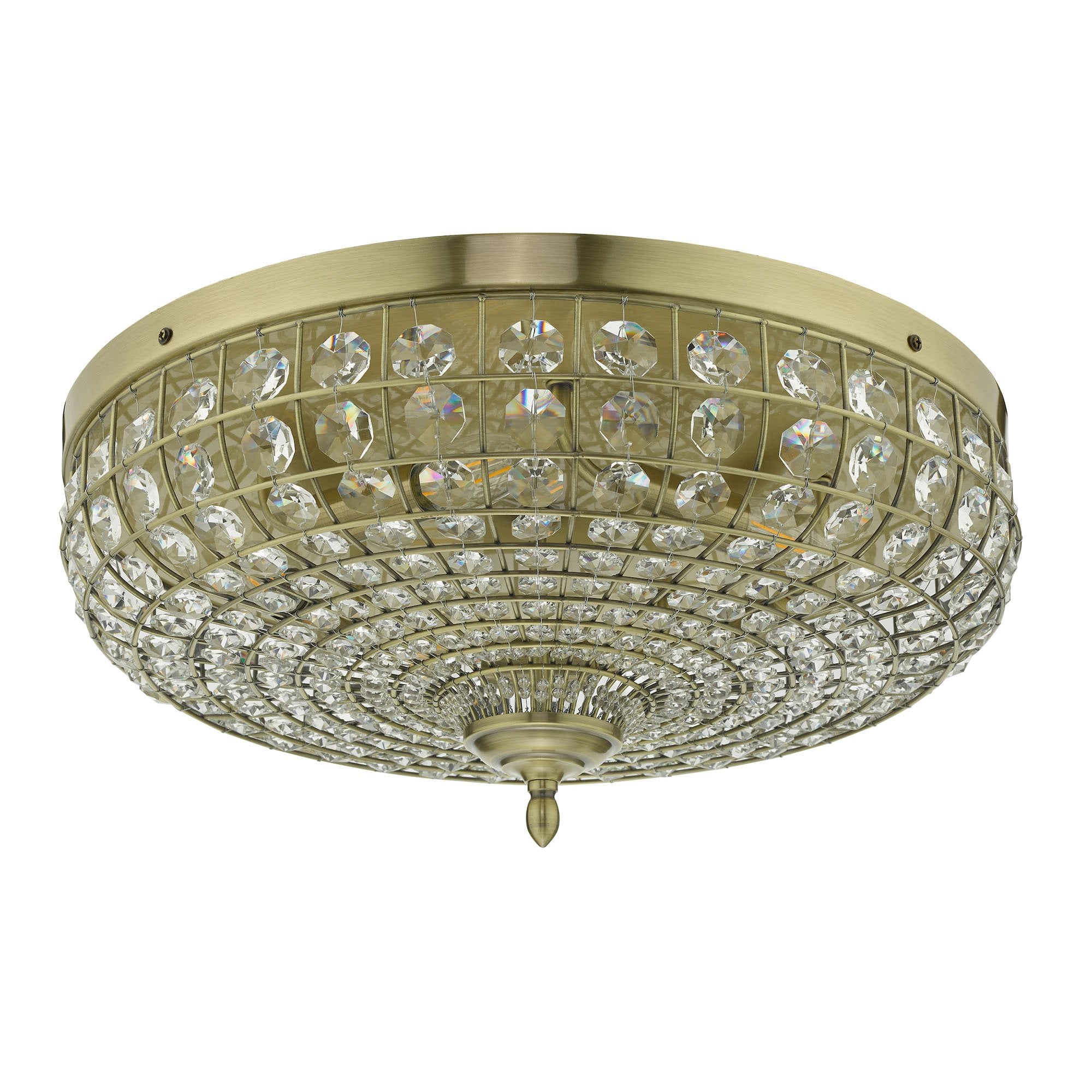 Asmara 5 Light Flush Antique Brass Crystal