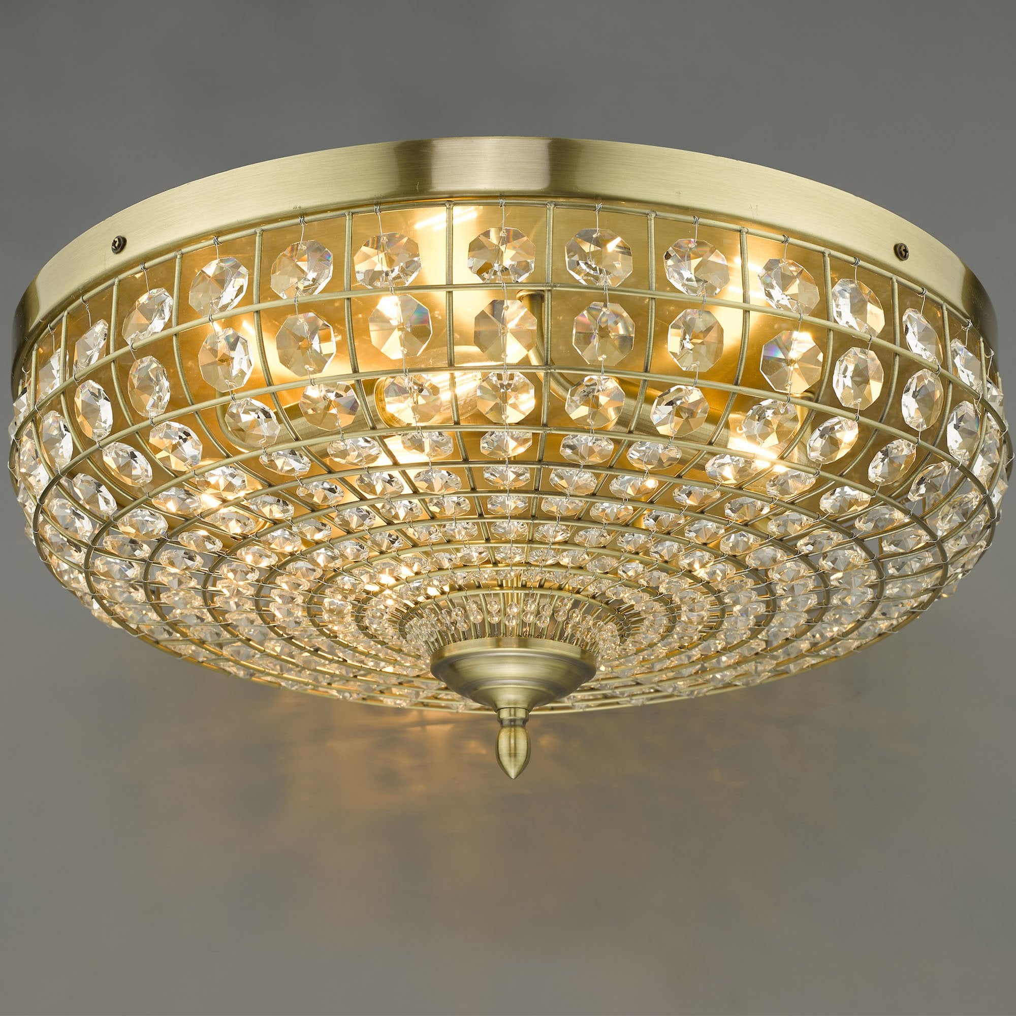 Asmara 5 Light Flush Antique Brass Crystal