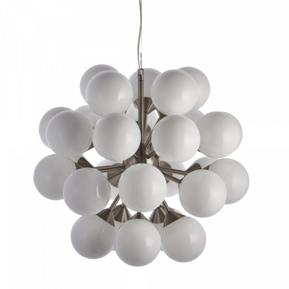 Oscar 28 Light Pendant in Satin Nickel with Gloss White Glass