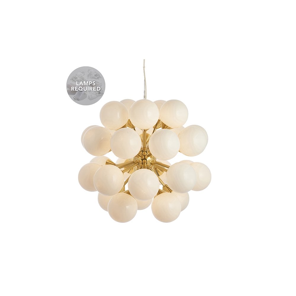 Oscar 28 Light Pendant in Brushed Brass with Gloss White Glass