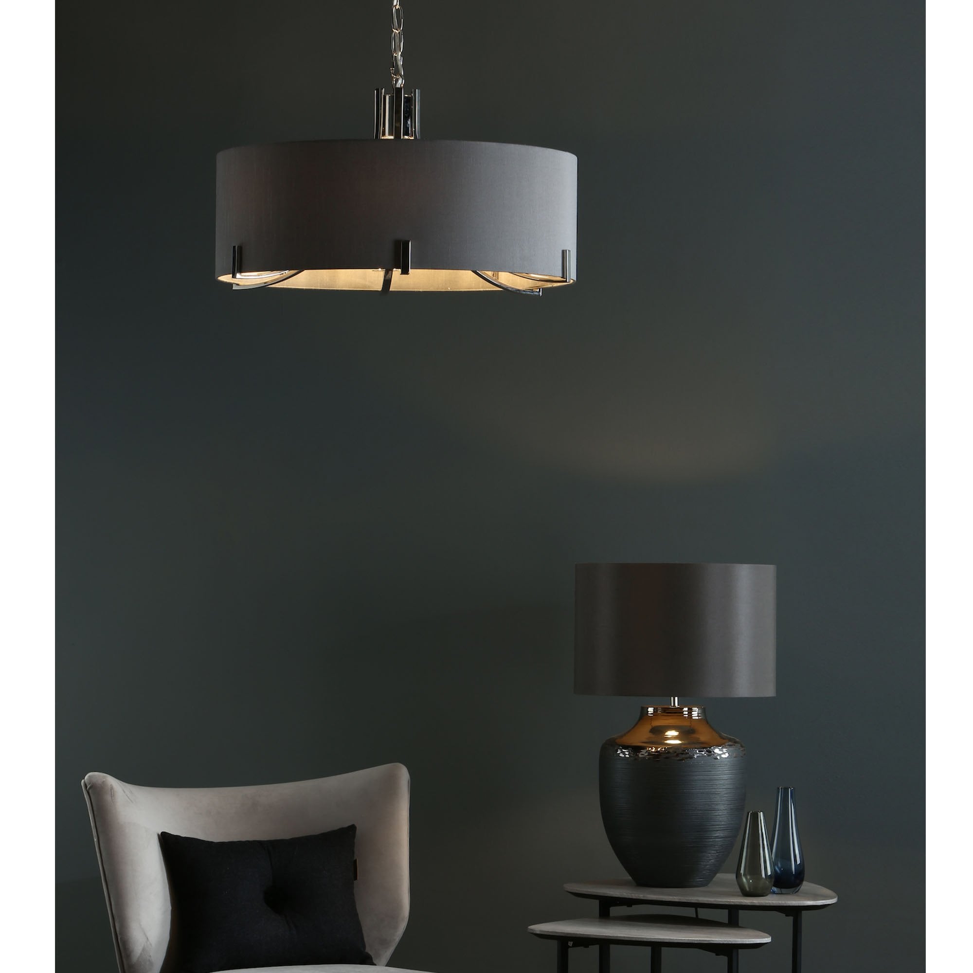 Veyron 6 Light Pendant Polished Nickel With Grey Shade