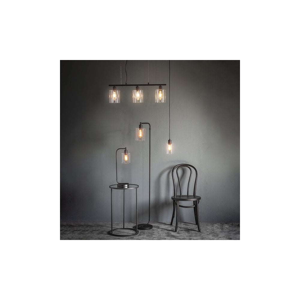 Toledo Matt Black Floor Lamp with Clear Glass Head