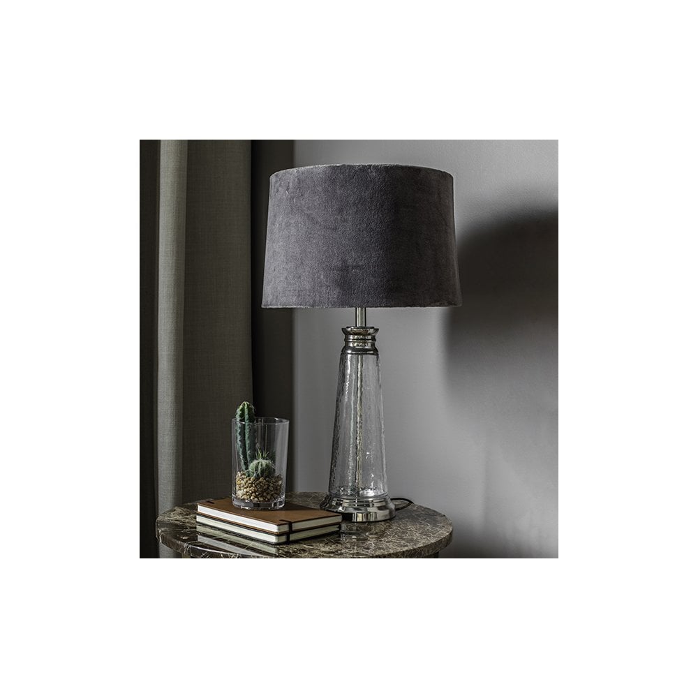 Winslet Hammered Glass Table Lamp C/W Grey Shade