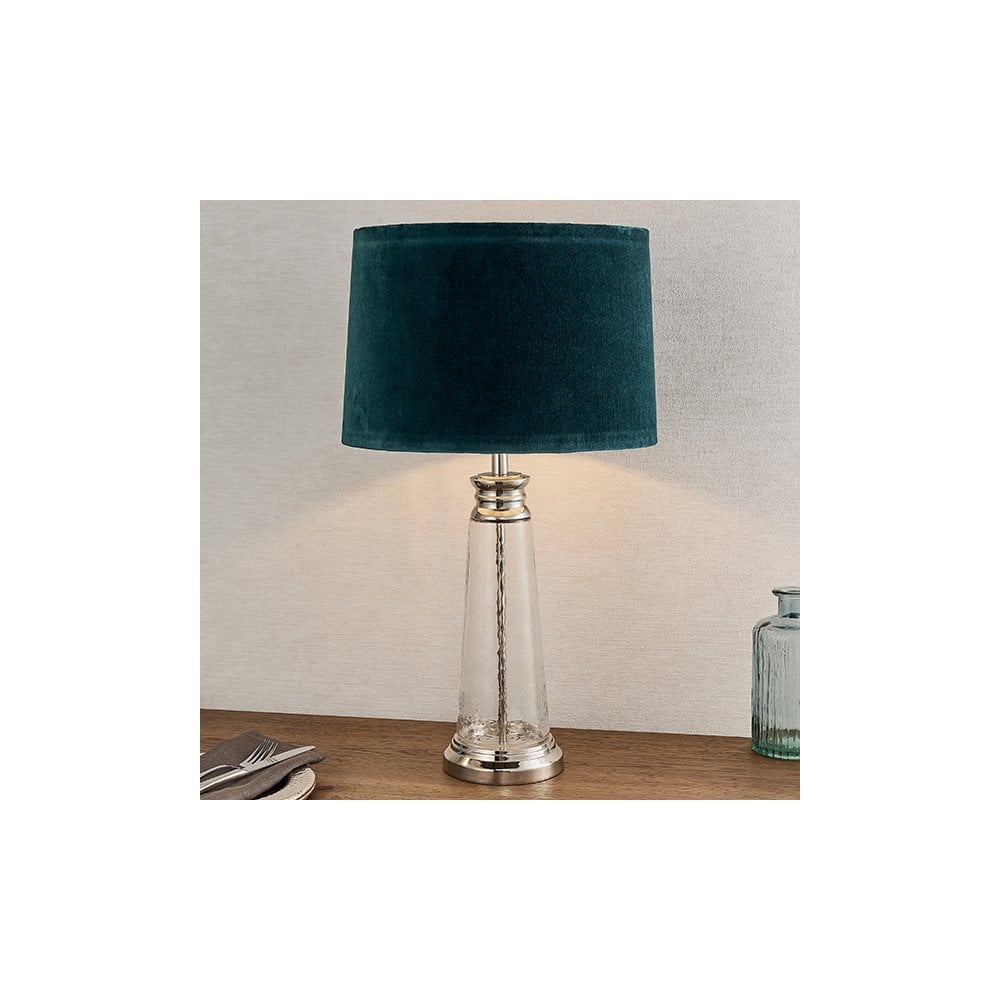 Winslet Hammered Glass Table Lamp C/W Teal Shade