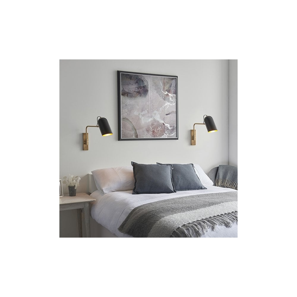 Navren Wall Light in Brass with Matt Black Shade